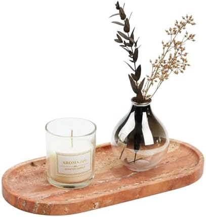 Koville Turkish Natural Travertine Tray, 12"x6" Vanity Decorative Marble Wabi Sabi Decor for Home, Countertop Organizer, Catchall for Perfume, Candles, Jewelry Dish by Koville