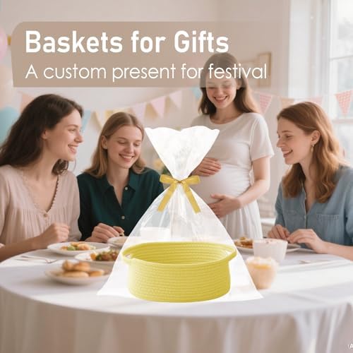 JMvicyroam Small Woven Basket, Empty Gift Basket, Yellow/1 Pack - Image 4