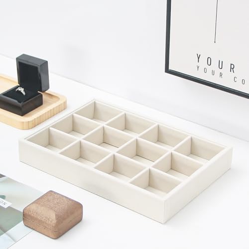 Beige 12Grid Bedside Organizer - Multi-use Holder for Jewelry, Sunglasses, Phone, Watch, Perfume, Lipstick - Nightstand & Desk-top Catchall Tray - Image 4