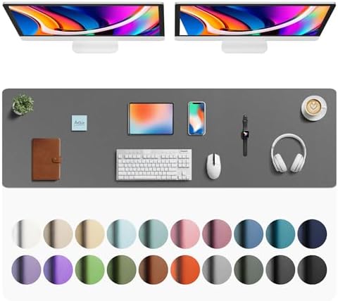 Aothia Faux Leather Desk Mat - Large Mouse Pad, Non-Slip PU Leather Blotter, Waterproof Writing Surface for Office and Home (Grey, 63" x 17") by AothiaSimpleNaturalUnique