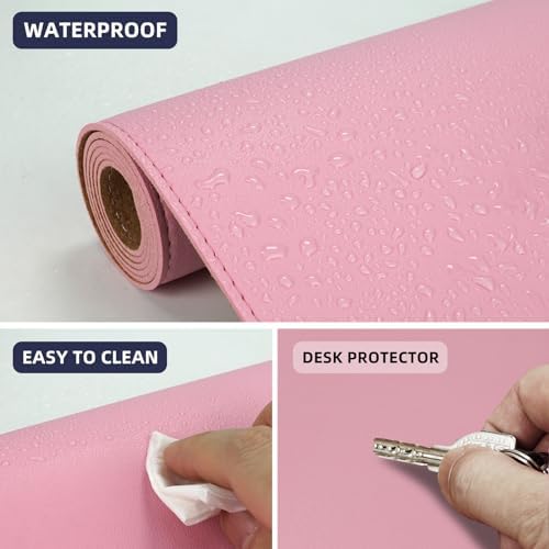 AFIING Leather Desk Pad Protector, Large Desk Mat with Natural Cork & PU Leather, Mouse Pad, Non-Slip, Waterproof Desk Writing Pad for Office and Home, Rose Pink - Image 4