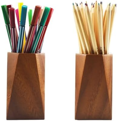 Walnut Wooden Pencil Holder Cup for Desk Natural Wood Pen Holder Stand for Office Home (Octagonal) - Image 5
