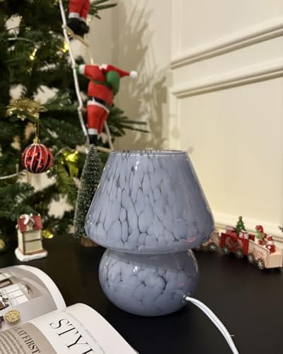 ONEWISH Mushroom Lamp Small Bedside Table Lamp-Nightstand Nightlight Dimmable Stepless, Translucent Glass Desk Lamp for Bedroom Dorm Living Kitchen, Murano Style Aesthetic Cute Home Decor(Blue) - Image 6