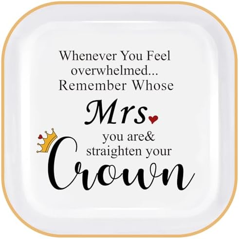 PUDDING CABIN Mothers Day Gifts for Wife Mrs. Jewelry Dish - Remember Whose Mrs. you are & Straighten Your Crown - Engagement Wedding Ring Holder Jewelry Tray, Anniversary Birthday Gift for Wife by PUDDINGCABIN