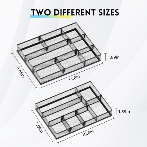 SUPEASY 2 Pack Desk Drawer Organizer with Adjustable Dividers, Black - Image 2