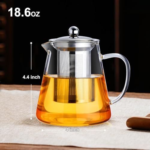 Baalaka Glass Teapot 18.6oz/550ml, Tea Pot with Removable Infusers for Loose Tea, Borosilicate Glass Tea Kettle Tea Maker Stovetop for Camping, Tea Infuser for Loose Leaf Tea Travel - Image 4
