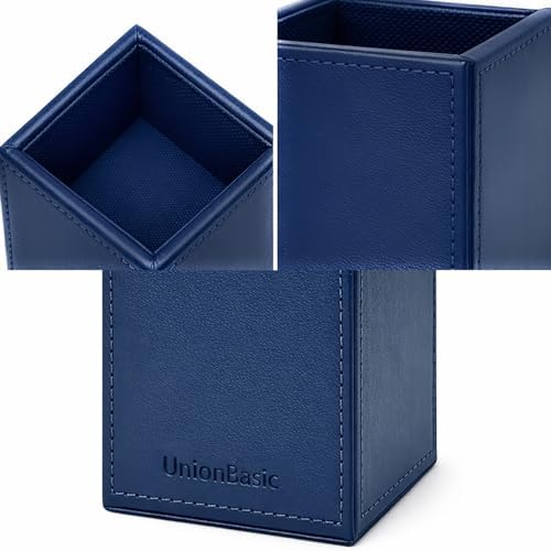 UnionBasic Square Pen Holder, Leather Pencil Cup, Desktop Caddy Stationery Organizer, True Blue - Image 3