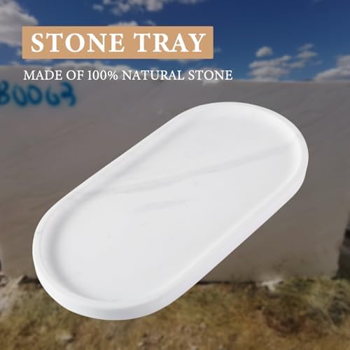 Koville White Marble Oval Tray for Bathroom Countertop, 10" x 5" Natural Marble Vanity Trays, Stone Perfume Organizer Tray for Decor, Jewelry Dish Perfume Trays for Dresser - Image 3