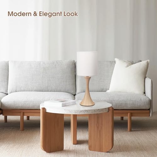 Dimmable Wood Grain Metal Table Lamp, 3 Way Touch Lamp with White Shade - Image 6