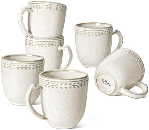 LE TAUCI Coffee Mugs Set of 6, 12 oz Ceramic Coffee Cups with Handle for Latte, Milk, Tea, Cappuccino, Mocha, Cocoa, Microwave Oven Dishwasher Safe - 3.6 inch, Birch by LETAUCI