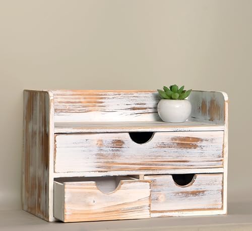 White Wooden 3 Drawer Desk Organizer with Shelf,Mail Rack Vanity Storage - Image 6
