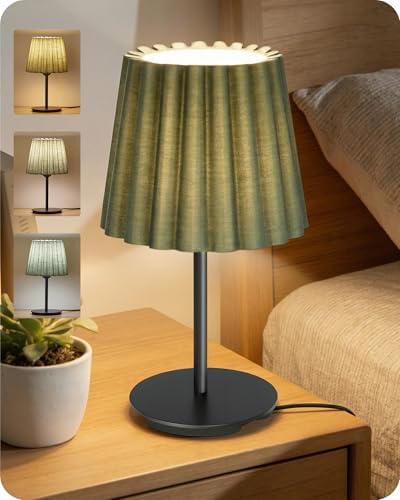 Small Bedside Table Lamp, Dimmable Table Lamp with 3 Adjustable Color Temperatures, Nightstand Lamp with a Dimmable Bulb, E26 Base, for Bedroom, Study, Desk, Green and Black J15TL05 by GOEBLESON