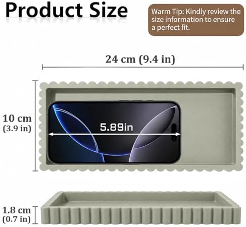 Bathroom Vanity Tray - 9.4''x3.9'' Silicone Bathroom Tray with Scalloped Edge, Counter Top Tray for Vanity Sink Countertop, Decorative Organizer for Cosmetics Jewelry, Rectangular, Matcha - Image 2