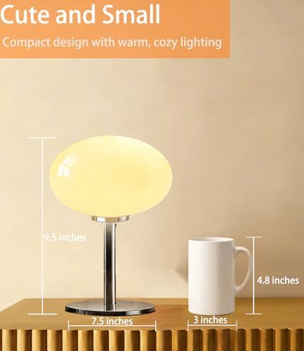 Glass Mushroom Lamp, Mid Century Dimmable Lamp 3 Color Temperatures Table Lamp for Bedroom Living Room Bedside Lamp, Cute Lamp Modern Small Lamp (8W, Beige) - Image 5
