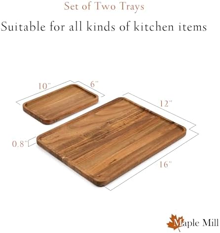 Acacia Rectangle Wooden Tray - 2 Sizes 16" X 12" and 10" X 6" - Food Safe Serving Tray - Large & Small Wooden Trays Combination - Durable Wood Display Tray for Coffee Party or Home Decor - Image 3