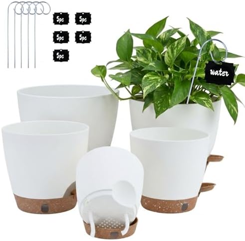 5-Pack 10/9/8/7/6.5Inch Self Watering Pots for Inoor Plants Plastic Planter by Montresor