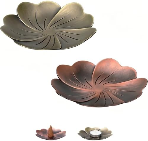 2-Pack Incense Holders for Cones Tea Light Candles Holder Scented Incense Cone Burner Holder Home Decor Trinkets Tray (Brass & Bronze) by Unknown