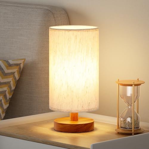 Fenmzee Small Table Lamps (Cream Shade - Walnut Base, 9" Inline Control) by Fenmzeelighting