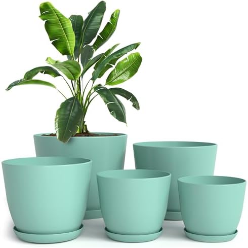 Plant Pots Indoor with Drainage, 5 Pack Multi-Size Planters Set, Aqua by UTOPIAHOME