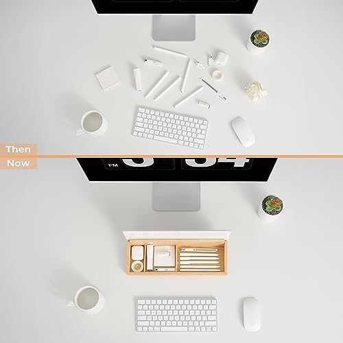 Glass Desktop Whiteboard with Wood Organizer for Small Office Accessories, Aesthetic Desk Dry Erase White Board with Drawer for Home Office Cubicle, Marker & Eraser Included, Yeoux - Image 6