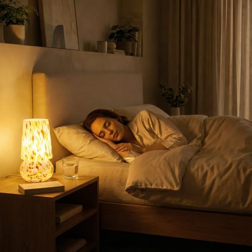 9.8″ Mushroom Glass Table Lamp, Dimmable Modern Beside Lamp, Cream Gold - Image 6