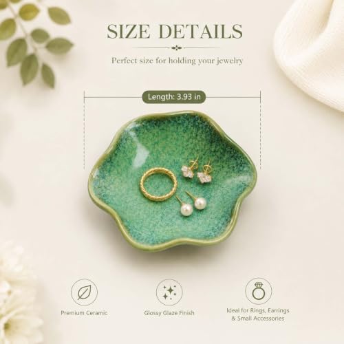 Green Ceramic Jewelry Dish Tray, Lotus Leaf Ring Holder Dish Tray - Image 4