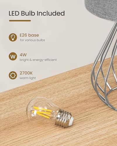 Small Table Lamp, Bedside Lamp with Gray Linen Lampshade & Silver Metal Base, Modern Nightstand Lamp, Little Cute Desk Lamp for Bedroom, Living Room, 2700K LED Bulb Included, SH06TL05 - Image 4