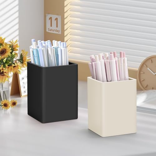 Pen Holder for Desk,Nordic Elegance Square Silicone Pencil Holder Soft Minimalist Desk Pen Cup Stand Waterproof Multifunctional Office Supplies for Home,Kids and School(Black) - Image 6