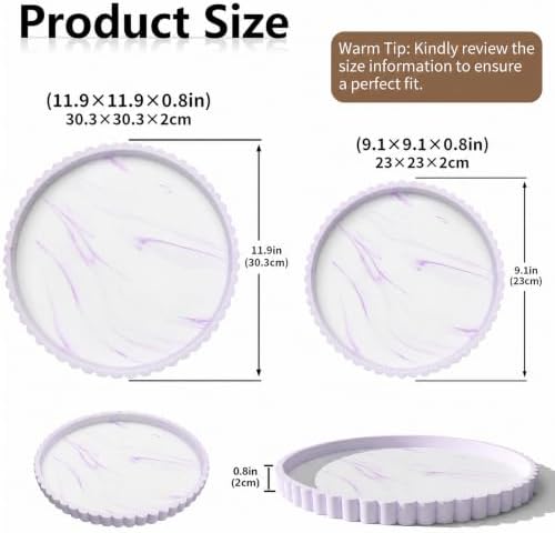 Silicone Bathroom Tray with Scalloped Edge, 11.9 Inch Round Large Vanity Tray for Bathroom Countertop, Non-Slip Elegant Sink Organizer Tray for Toiletries & Jewelry, Marble White Purple - Image 2