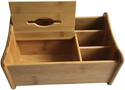 Bamboo Desktop Organizer Mini Desk Organizer Storage with Tissue Box for Small Items (Big(with Tissue Box Holder)) by Chiloskit