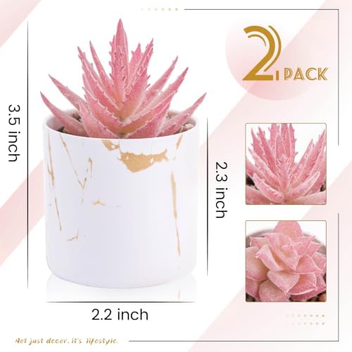 Der Rose 2 Pack Fake Plants Pink Room Decor for Office Desk Accessories - Image 3