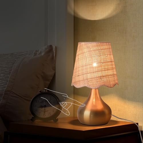 Ziqqeelam Gold Small Bedside Table Lamp Touche Control 3-Way Dimmable Brass Mini Table Lamps for Nightstand, Rattan Shade Small Table Lamps for Small Spaces for Kitchen Counter, Bookshelf, Bedroom - Image 5