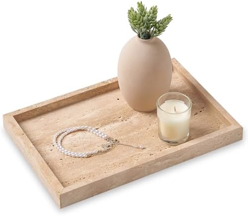 Natural Large Travertine Vanity Tray, Stone Organizer for Bathroom & Decor by SumlusMarbleTheory