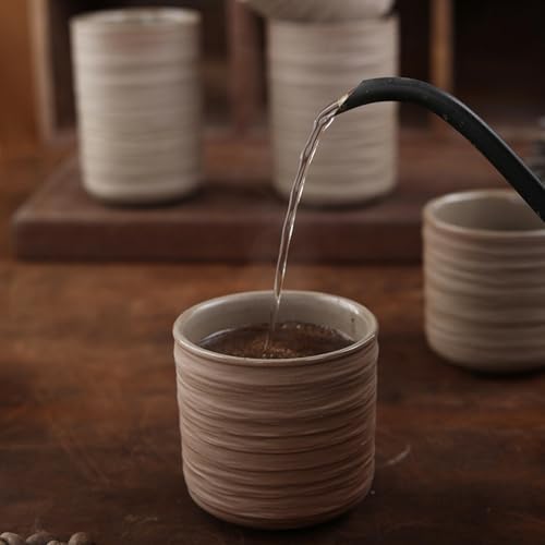Vintage Ceramic Mug, Japanese Tea Cup 6oz Cup No Handle Drinking Cup for Espresso, Cortado, Matcha, Green Tea, Unglazed Porcelain Arty Mug (Natural Earthiness Finish) - Image 4