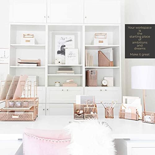 BLU MONACO Rose Gold Mesh Metal Desk Organizer with Drawer – 6 Compartments for Office Supplies & Accessories - Image 2