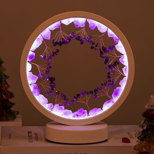 Runyangshi Crystal Night Lamp Natural Citrine Crystals Small Tree Bedside Ambient Lamp USB Port 3 Colours Adjustable Lamp Suitable Night Light for Living Room Bedroom Office Home Decor Gift by Runyangshi