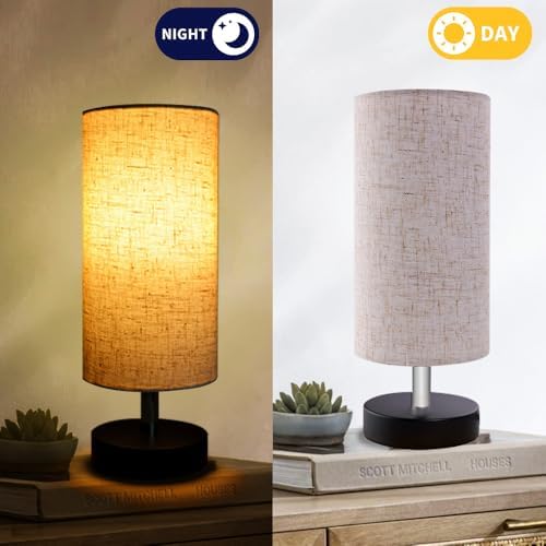Bedside Table Lamps, Table Lamp for Bedroom, Lamps for Night Stands with Linen Lampshades, Small Table Lamp for Living Room, Office (Bulb Excluded) - Image 5