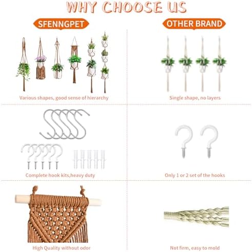 SFENNGPET Macrame Plant Hangers, 6Pack Hanging Planters for Indoor Plants - Image 6