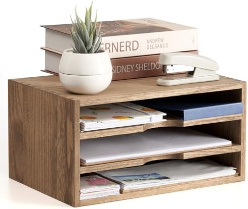 KIRIGEN Wooden Desk Organizer 3-Tier Letter Tray and Paper Sorter, Brown by KIRIGEN