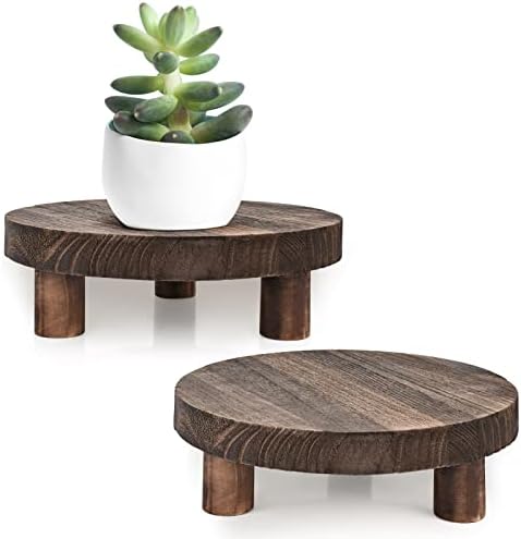 Yangbaga 2pcs Wooden Stool Display Stand, 8.46IN Round Plant Stand Wood-Flower Pot Supports Plant for Indoor Outdoor Home, GardenPatio Decorative by Hanber