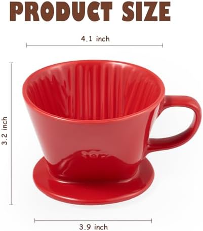 Pour Over Coffee Dripper, Ceramic Pour Over Coffee Maker, Red - Image 2