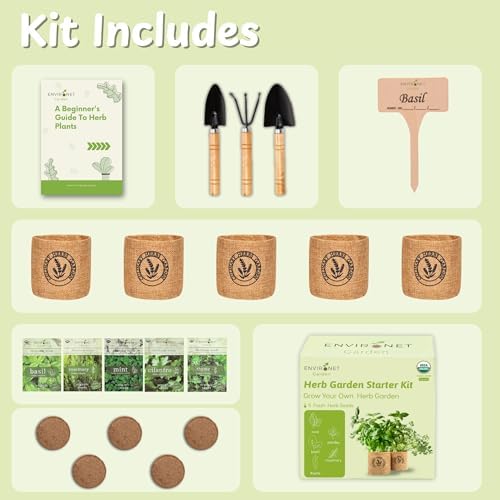 Herb Indoor Garden Kit- Unique Chrismas Herb Gardening Gift, Home Kitchen Gift for Mom, Friends, and Gardeners (Basil, Parsley, Mint, Thyme, Rosemary) - Image 2