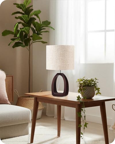 Small Table Lamp, 14.2" Cute Little Desk Lamp, Wood Bedside Lamp with Beige Linen Lampshade & Dark Walnut Base, Modern Nightstand Lamp for Bedroom, E26 Base, Bulb Not Included, STE07TL05 - Image 6