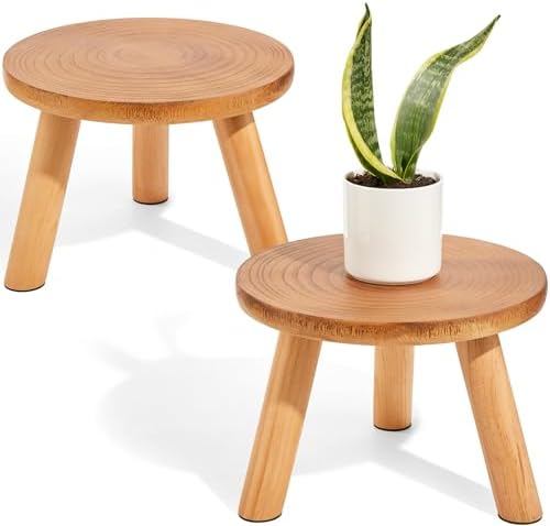 2 Pcs Plant Stand Indoor,11-12" Wood Plant Stand Holder with Growth Ring by Hanber