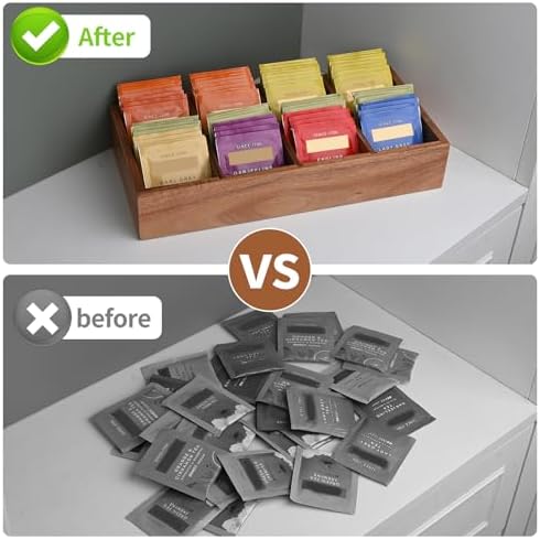 Acacia Wood Tea Bag Organizer with 8 Slots – Tea Bag Holder and Tea Organizer, Sugar Packet Storage for Countertops - Image 4
