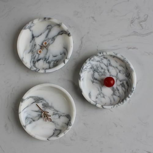 Nawgnail Natural Travertine Marble Jewelry Dish 5.5",Trinket Dish for Ring Earring, Gift for Woman Daugther(Arabescato Calacatta) - Image 3