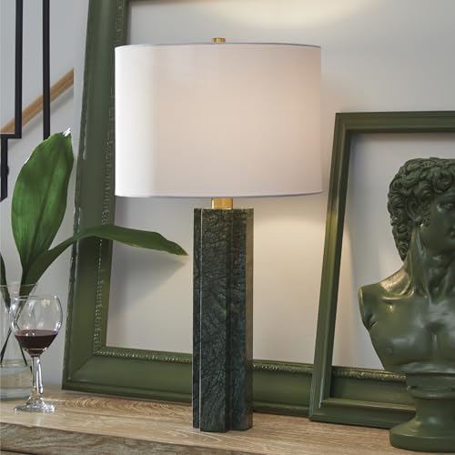 Signature Design by Ashley Keegan Table Lamp, Stately 28" Height, Green Marble and Metal Base with Drum Hardback Fabric Shade, Contemporary Lighting for Living Room, Green - Image 2