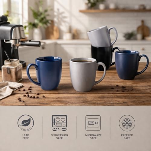 AmorArc 12oz Coffee Mugs Set of 6, Ceramic Coffee Cups Set-Matte Blue - Image 3