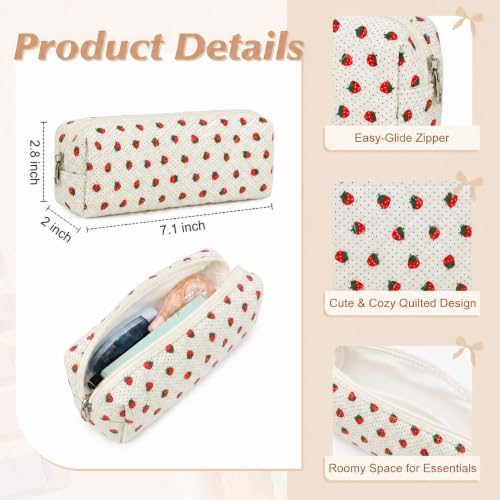 22Pcs Book Annotation Kit Aesthetic Pencil Case with Supplies School Annotation Supplies Gel Pen Transparent Sticky Note Taking Bible Study College Stationery Supplie (White Strawberry Dot) - Image 3