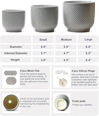 4 + 5 + 6 Inch Ceramic Pots for Indoor Plants, Succulents Plant Pots, Orchid Flower Pot with Drainage Hole, Modern Clay Stoneware Planters, Set of 3 (Reactive Glaze Grey Blue, 4 + 5 + 6 Inch） - Image 2